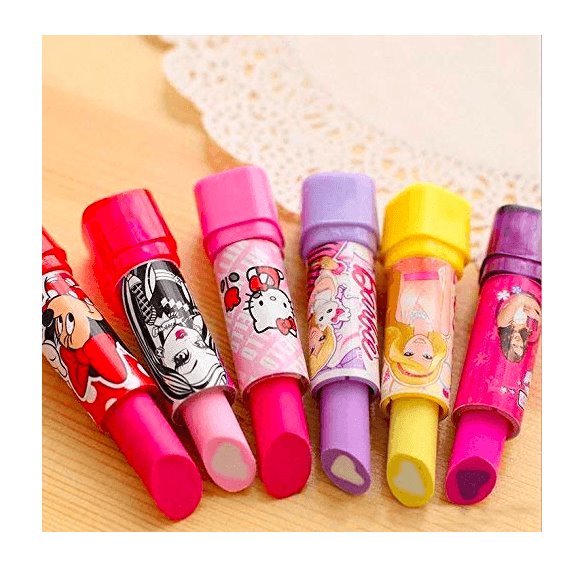 Multicolored lipstick style erasers - Pack of 4 stationery KidosPark