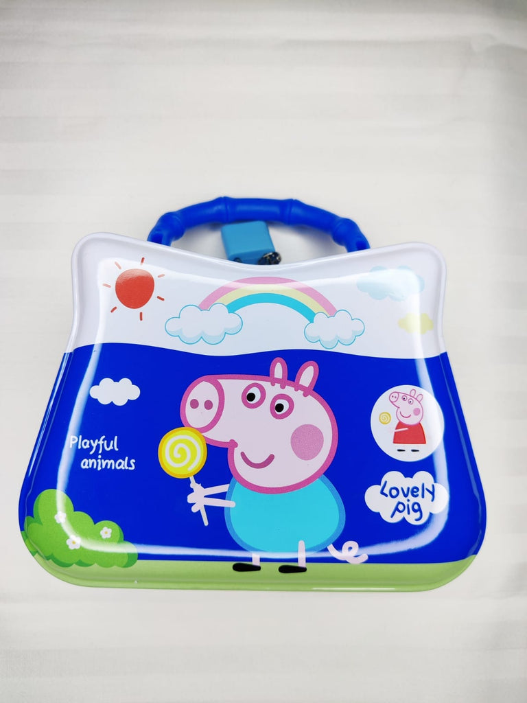 Peppa Pig design tin/ Metal piggy banks with lock and key- Blue Piggy Bank KidosPark