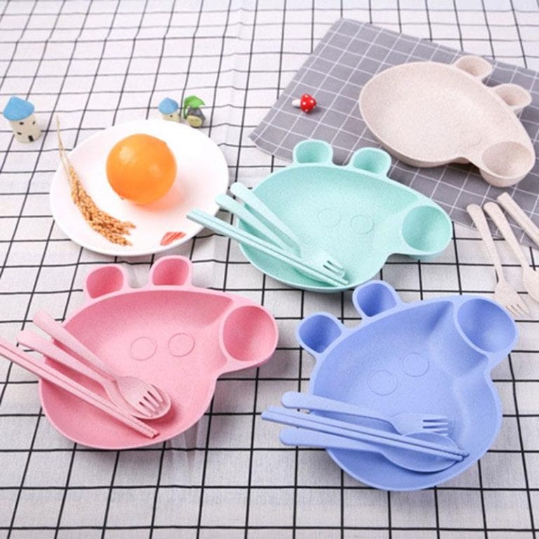 Peppa pig theme Cute Plate, Spoon, fork and chopstick wheat straw set for kids cutlery KidosPark