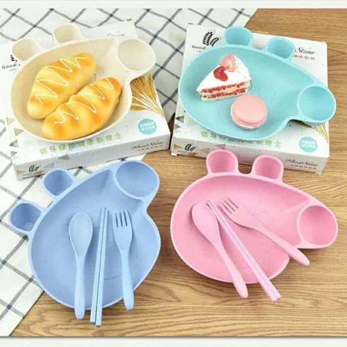 Peppa pig theme Cute Plate, Spoon, fork and chopstick wheat straw set for kids cutlery KidosPark