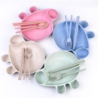 Peppa pig theme Cute Plate, Spoon, fork and chopstick wheat straw set for kids cutlery KidosPark