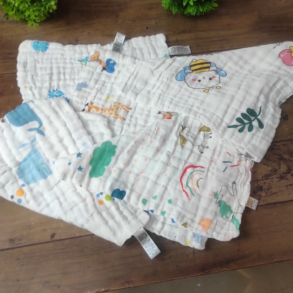 Premium Cotton Baby Washcloths: Soft, Absorbent, Reusable, Random Print - Pack of 4 Kidospark