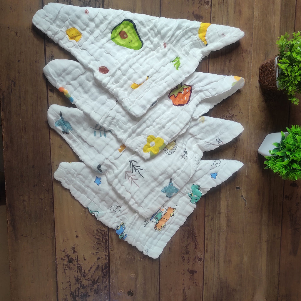 Premium Cotton Baby Washcloths: Soft, Absorbent, Reusable, Random Print - Pack of 4 Kidospark