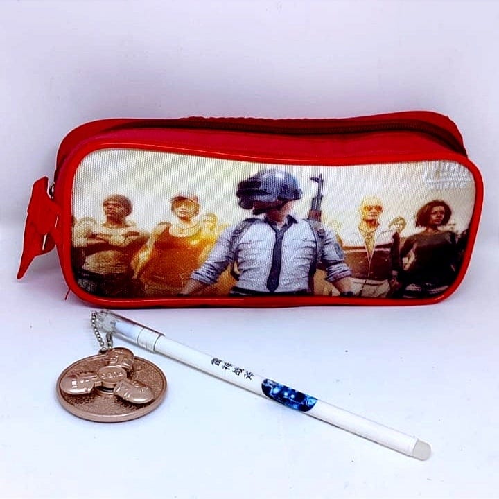 PubG Styled Multipurpose pouch/ Stationery pouch with a spinner PubG pen for kids Stationery Pouch KidosPark