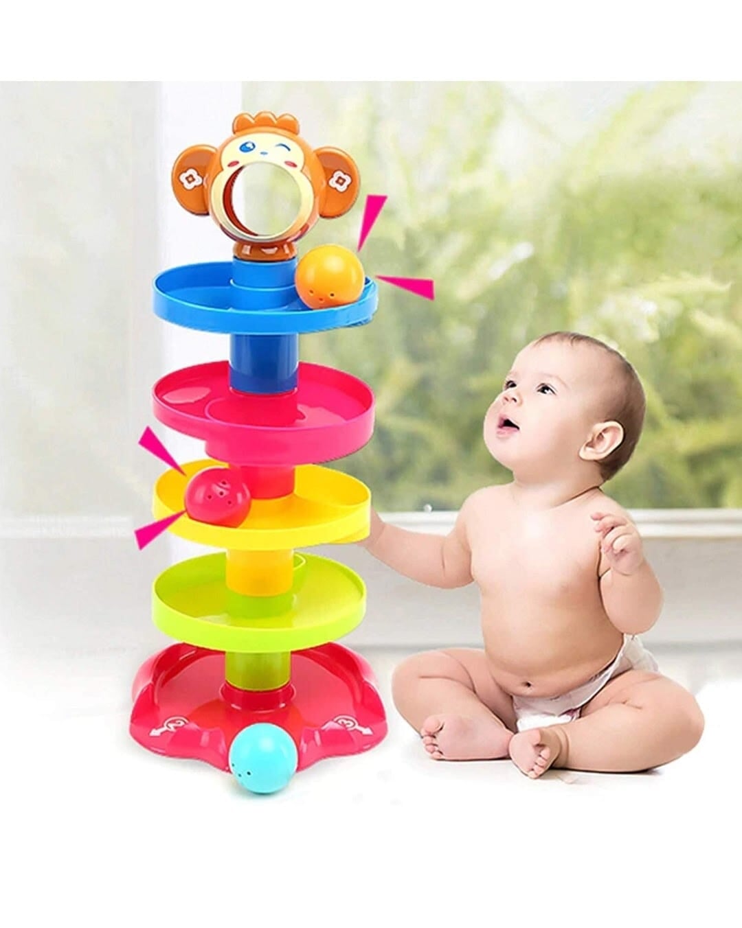 Rolling and Swirling ball drop tower ramp for babies and toddlers ...