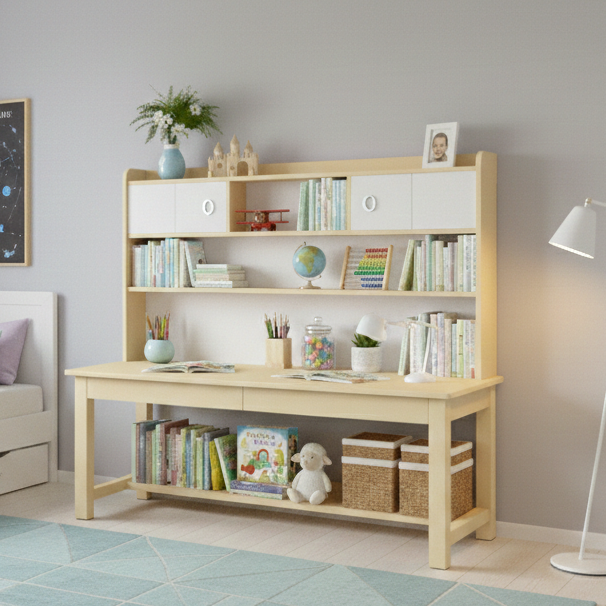 Modern Dual-Tone Kids’ Study Desk with Integrated Huch & Storage Shelv ...