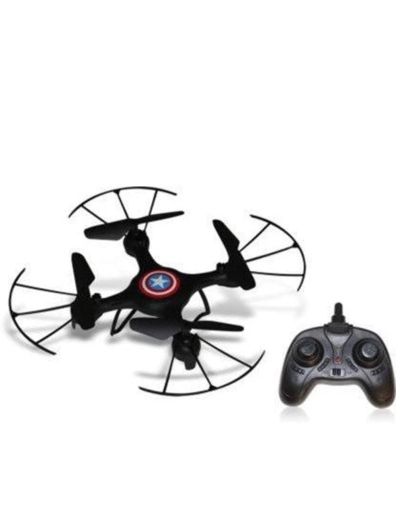 Superhero styled Quadocopter intelligent control drone with blade guard, Headless mode and LED spinner. Flying Toys KidosPark