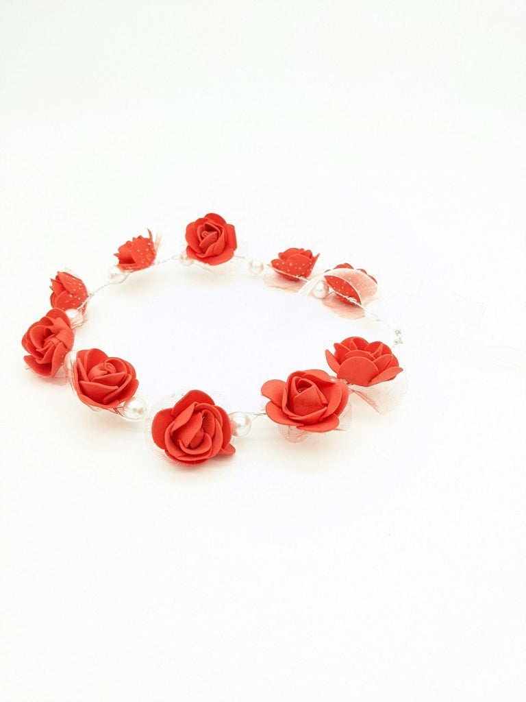 Tiara with flowers and Pearl beads for Girls for Party - Red Watch KidosPark