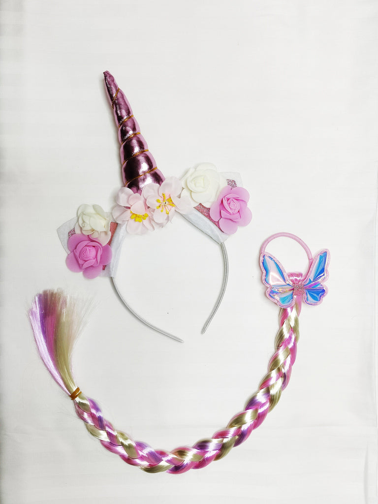 Unicorn Headband/ Hairband and pony with a rubber band for Kid Girls Headband/ clips KidosPark