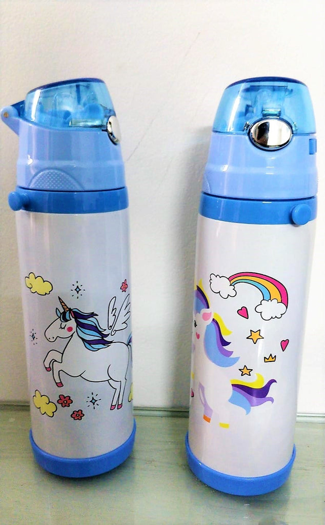 Unicorn Print Stainless steel bottle with straw/ Gym Bottle/ School bottle for kids - 500 ml Bottles and Sippers KidosPark