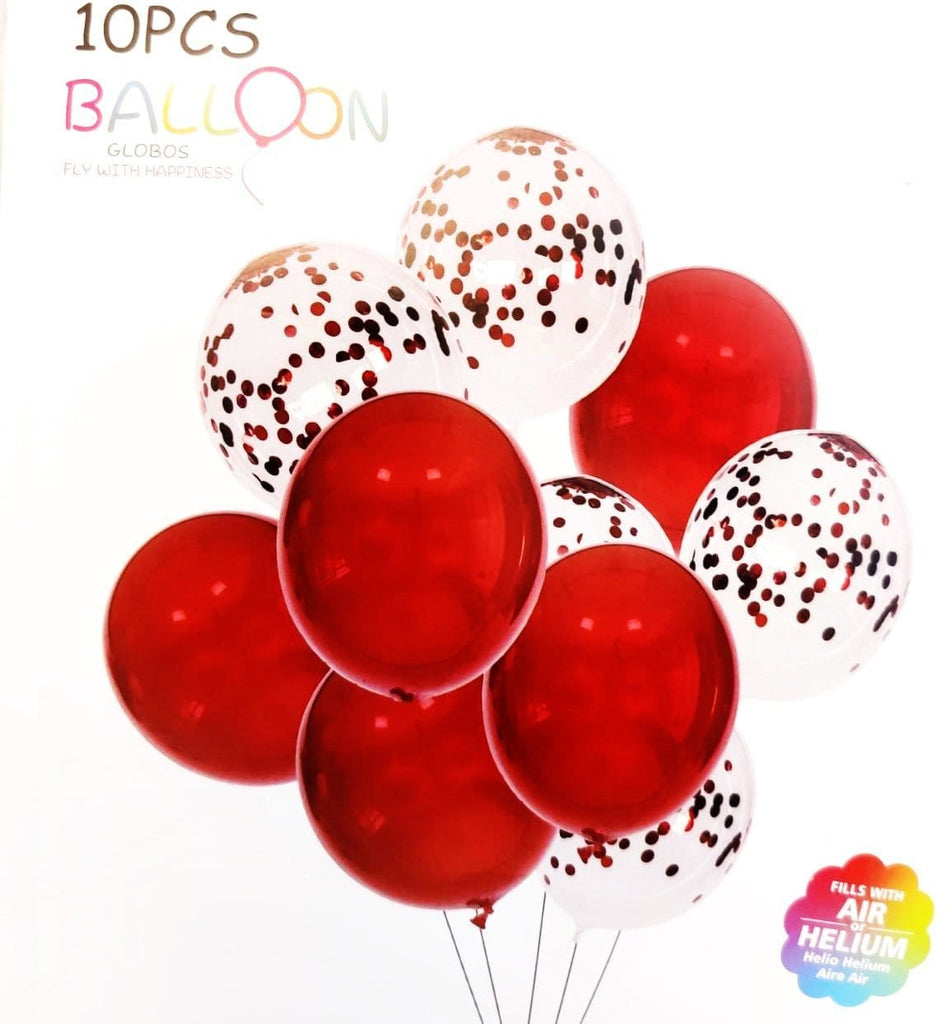 Vibrant Charm: 10-Piece Red and Confetti Filled Latex Balloon Set for Festive Celebrations Balloons KidosPark