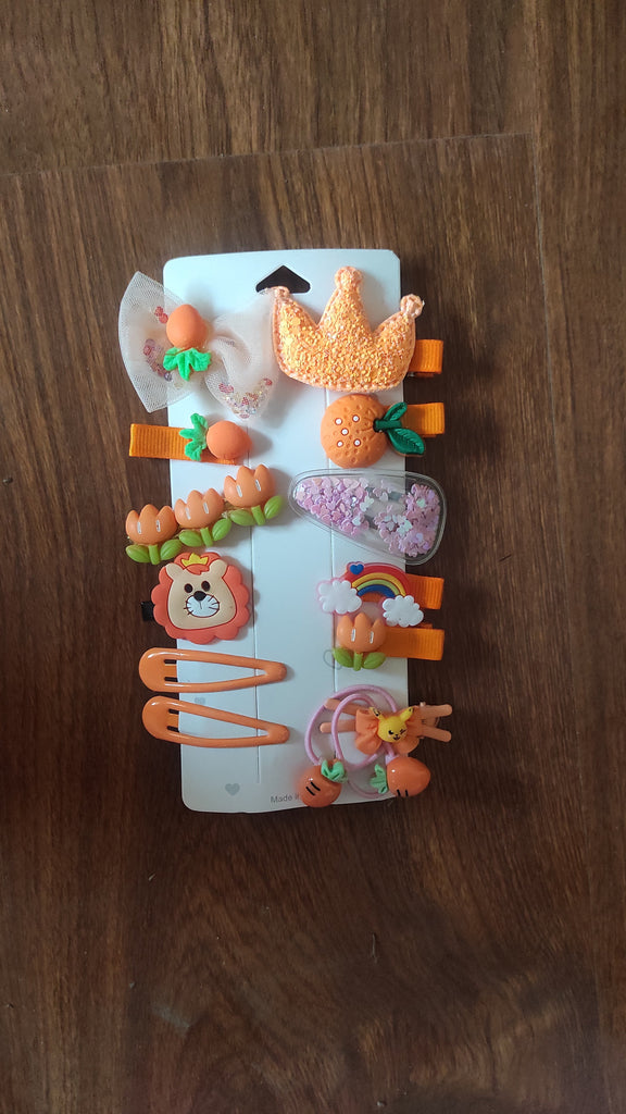 Vibrant Orange Hair Accessories Set: Elevate Your Style with 14 different styled clips Accessories KidosPark