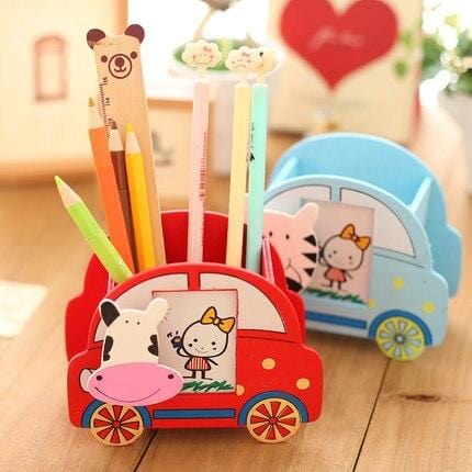 Wooden car shaped Pen holder with a photo frame slot Picture Frame KidosPark