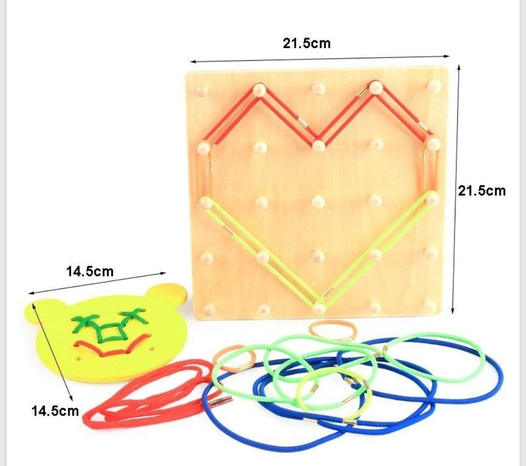 Wooden Geoboard with elastic bands and Lacing board Educational toy KidosPark