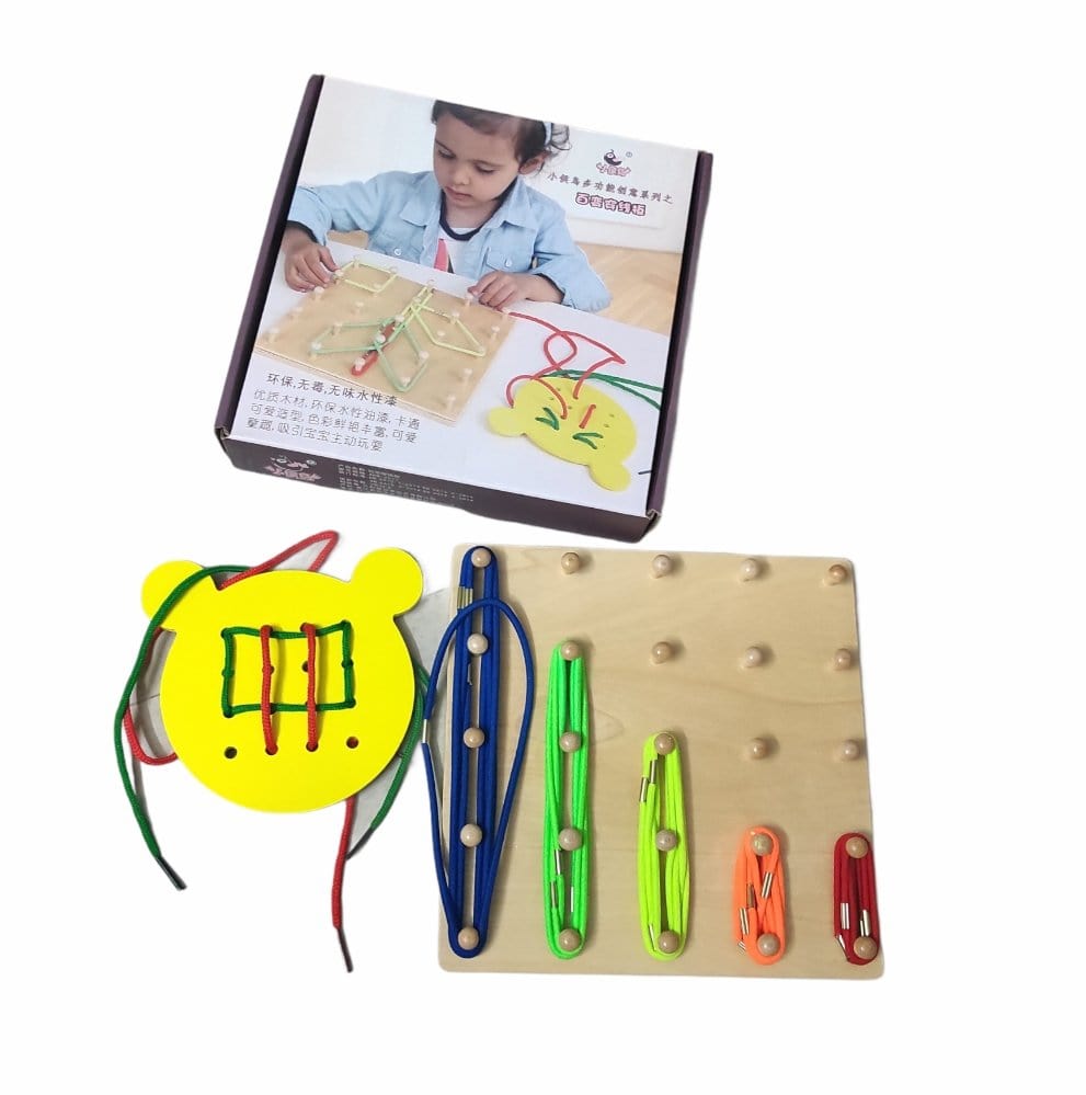 Wooden Geoboard with elastic bands and Lacing board Educational toy KidosPark