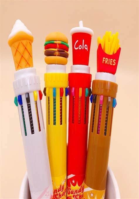 Yummy Stationery Fun: Set of 4 10-in-1 Food Styled Ball Point Roller Pens for Kids' Creative Adventures stationery KidosPark