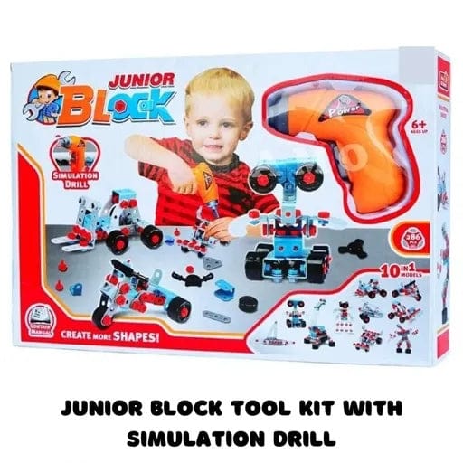KidosPark TOY 286 pieces Junior block Tool kit set with simulation drill- Educational Toy/ Role play