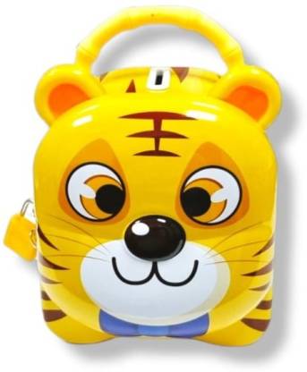 KidosPark Gift Pack Cute tiger design tin/ Metal piggy bank with lock and key
