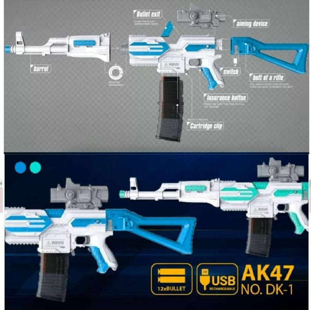 KidosPark TOY Ak 47 soft bullets blaster scaled toy gun with USB charging for kids