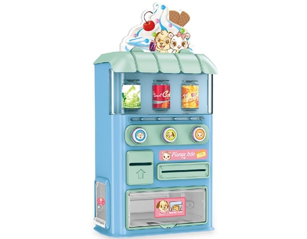 KidosPark Toy Blue Battery operated vending machine with light and sound for kids pretend play.